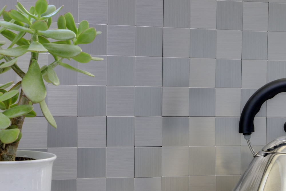 Mosaik Selbstklebend Quadrat metall Aluminium Metall Metalloptik silber glänzend