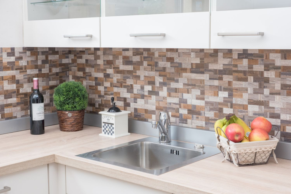 Mosaik Selbstklebend Kombination metall mix Holzoptik Aluminium Metall grau beige matt