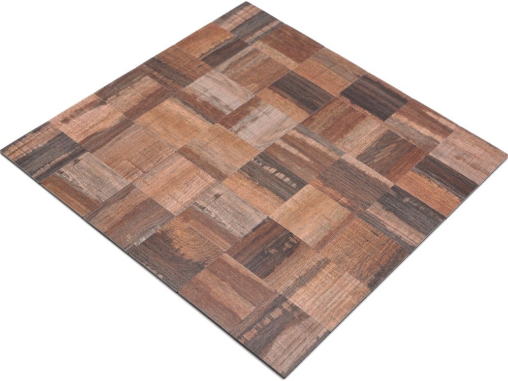 Mosaik Selbstklebend Quadrat metall uni Holzoptik dunkel Aluminium Metall braun matt
