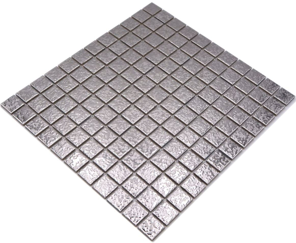 Keramikmosaik Fliese Silber Struktur Gehämmert Mosaikmatte Mosaikplatte Wand - 18-0207
