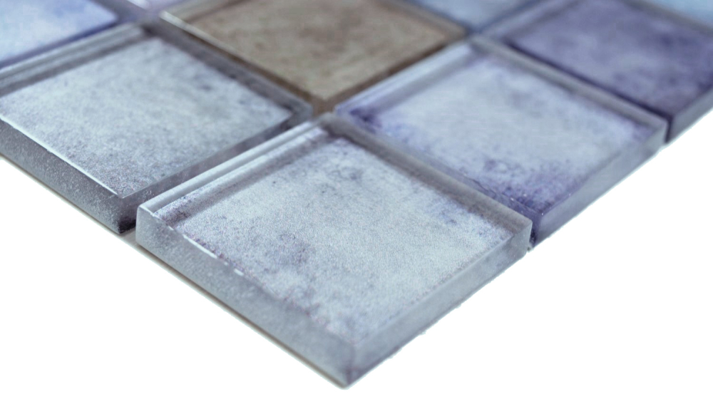 Mosaique Carre Mosaique de verre mix bleu translucide aspect beton bleu brillant