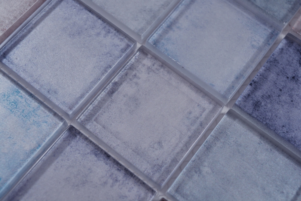 Mosaique Carre Mosaique de verre mix bleu translucide aspect beton bleu brillant