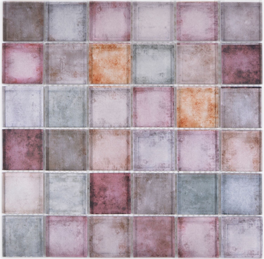 Verre Mosaique Carreau Qudrat gris Marron Mix EVENING Revetement mural Cuisine - 88-0412