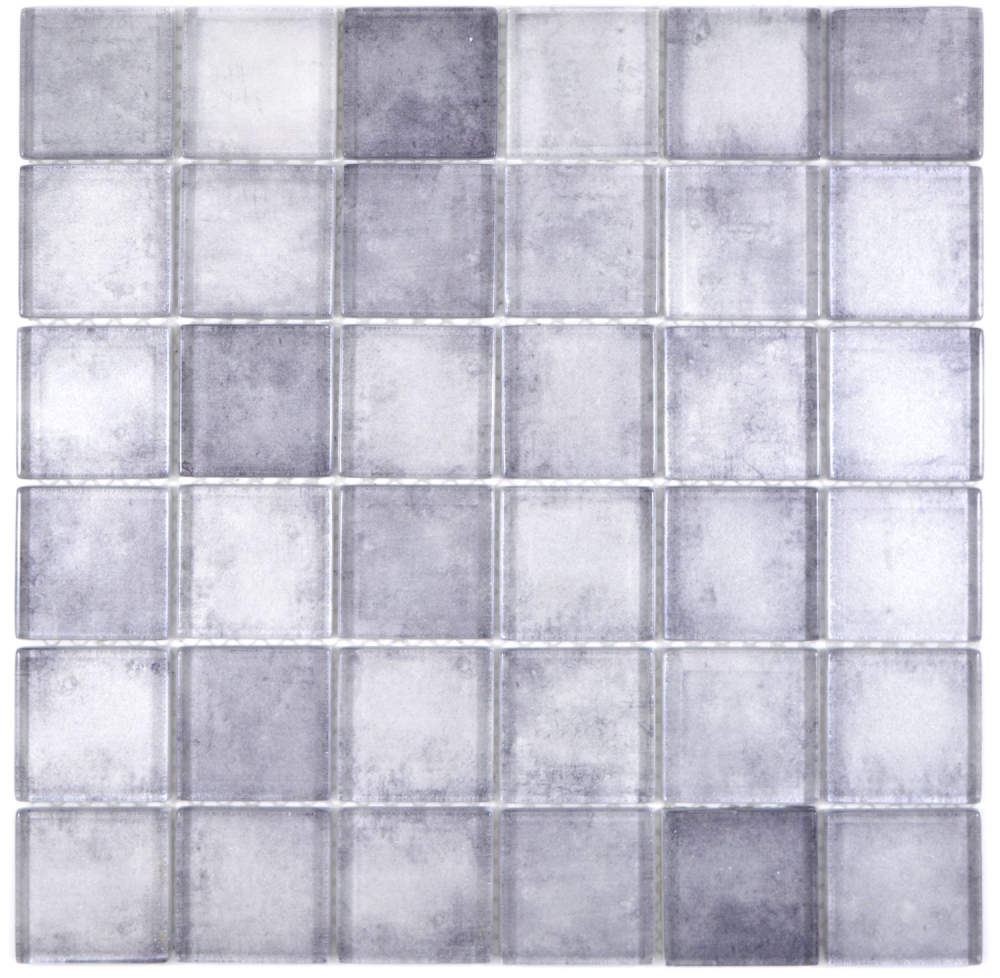 Verre Mosaique Carreau Qudrat gris Mix MORNING Revetement mural cuisine - 88-0020