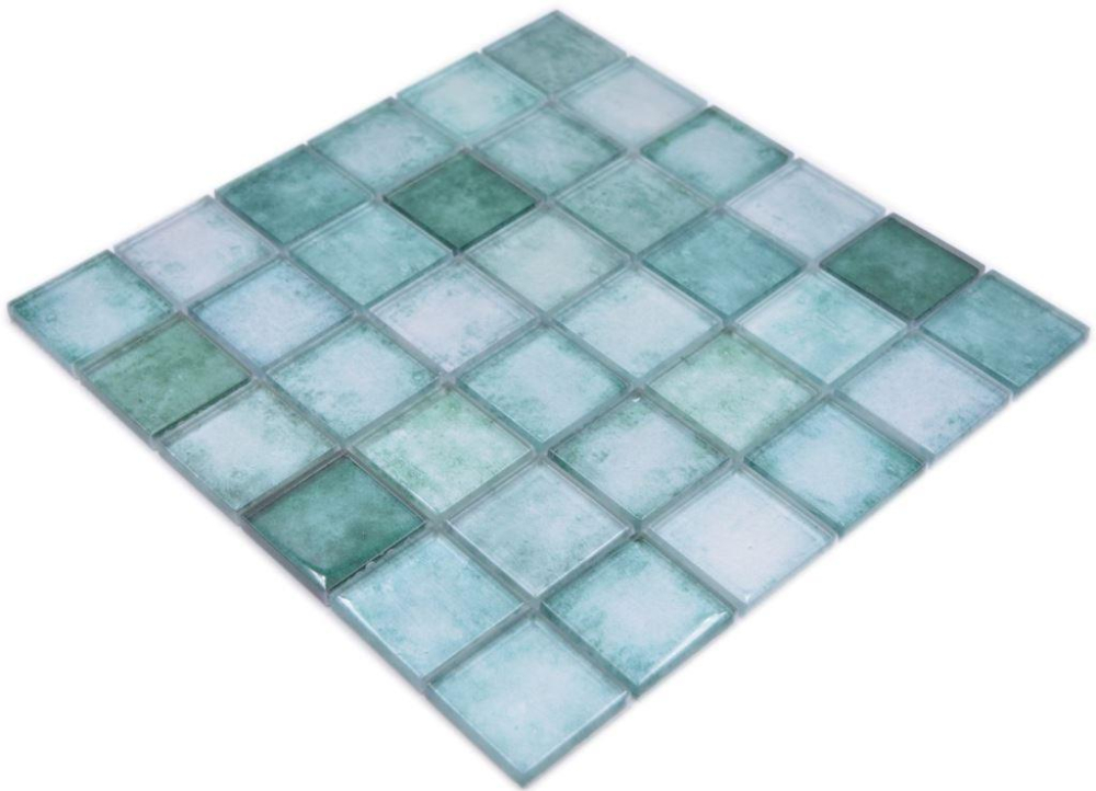 Mosaique Carre Mosaique de verre mix vert translucide aspect beton brillant
