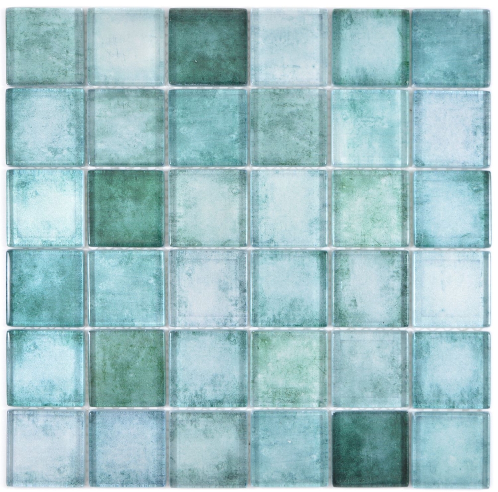 Mosaique Carre Mosaique de verre mix vert translucide aspect beton brillant