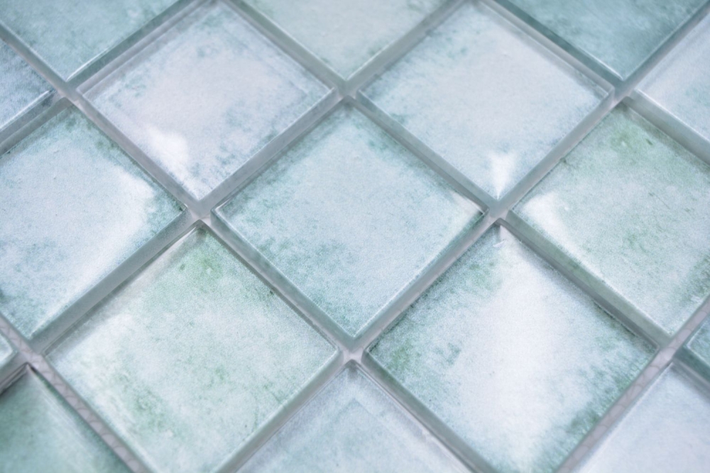 Mosaique Carre Mosaique de verre mix vert translucide aspect beton brillant