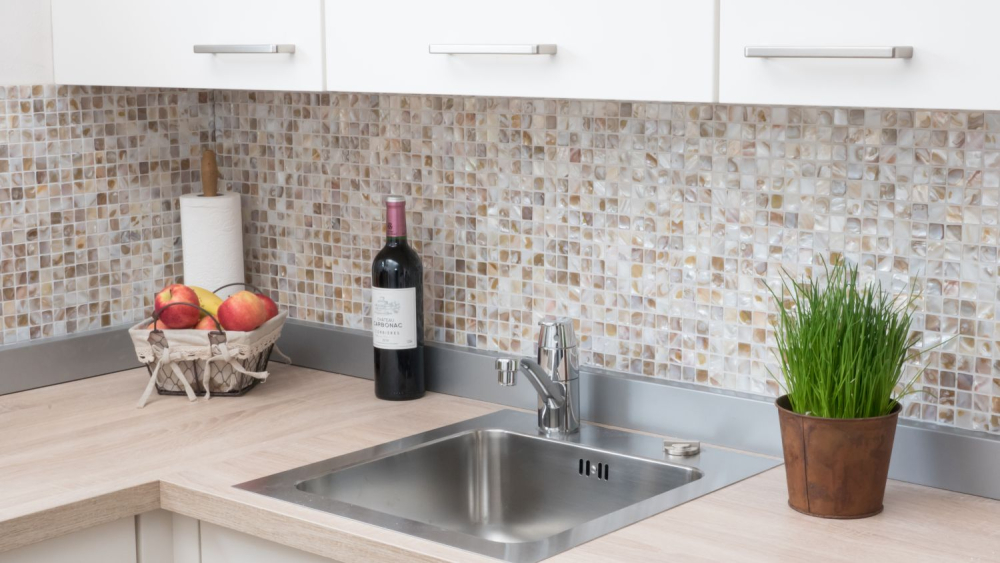 Mosaik Quadrat mix hellbeige Muschel glänzend