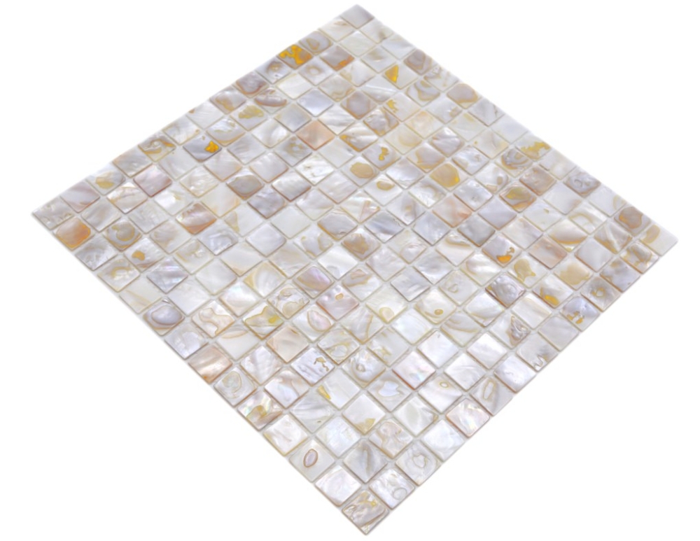 Mosaik Quadrat mix hellbeige Muschel glänzend