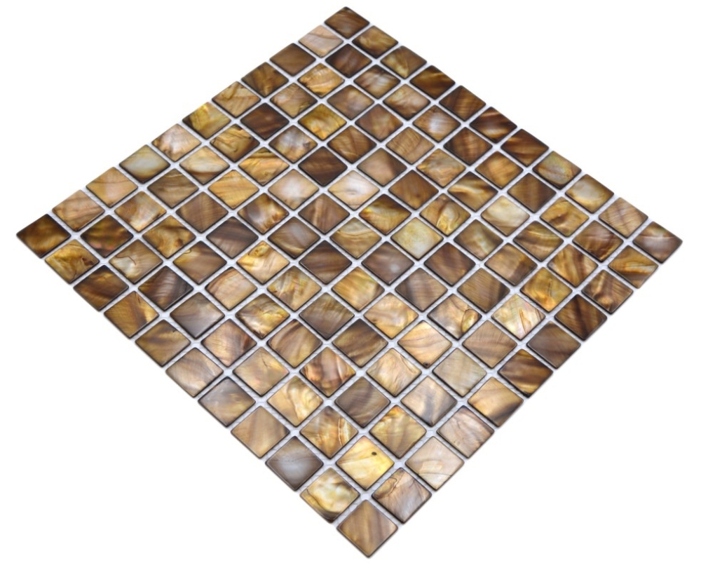 Mosaik Quadrat mix beigebraun Muschel beige braun glänzend