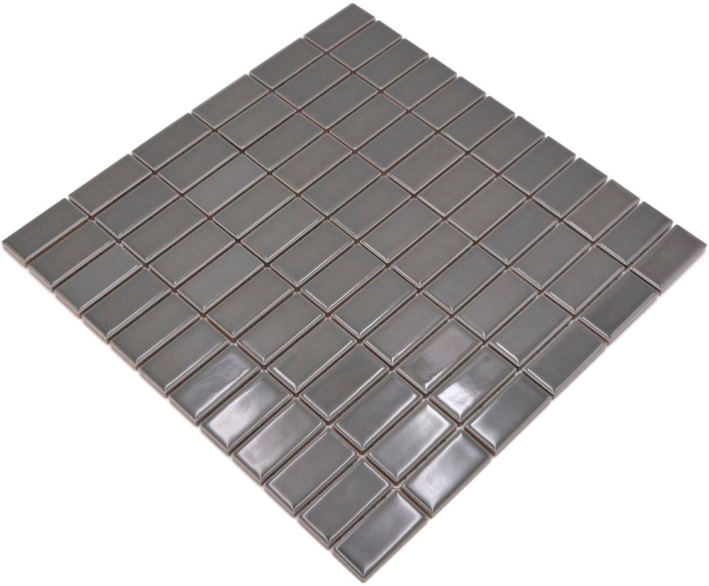 Mosaik Fliese Keramikmosaik metallgrau glänzend Riemchen Stäbchen 24B-0204