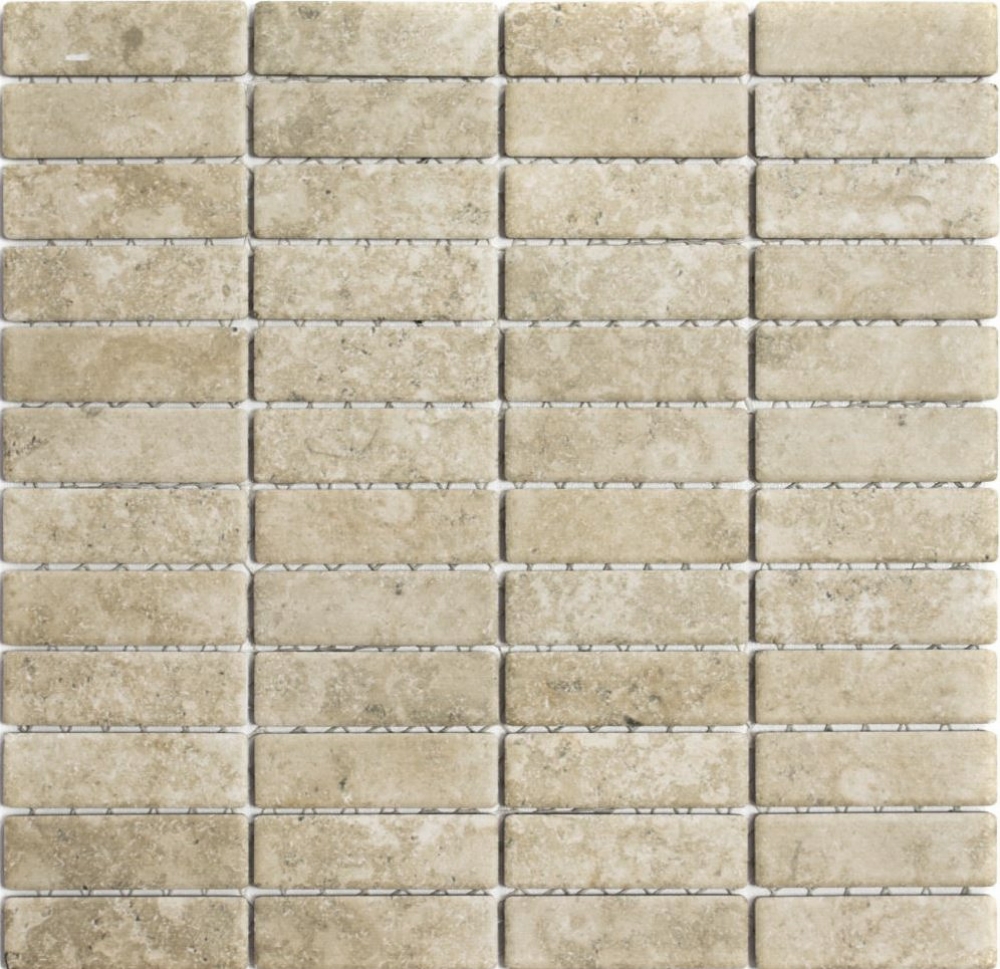 Mosaik Fliese Keramikmosaik Stäbchen beige gelb Travertin Steinoptik 24-STSO67