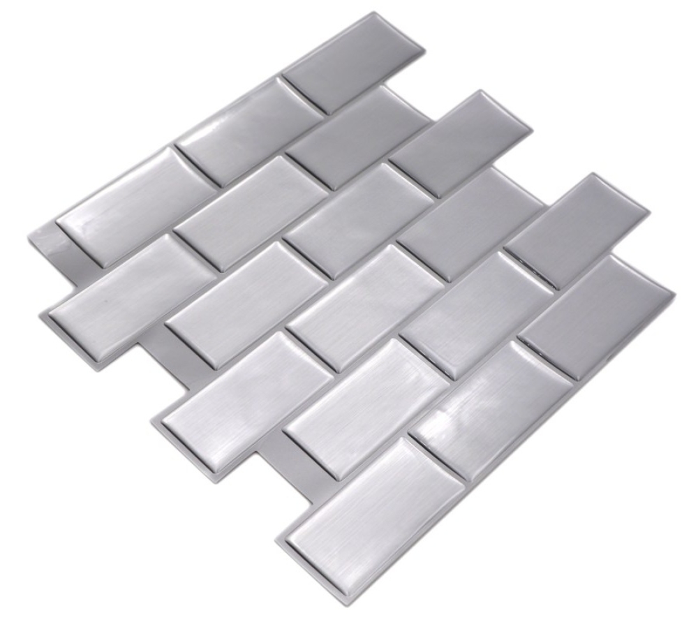 Mosaique Vinyle autocollant Steel Subway pack de 4 argente brillant