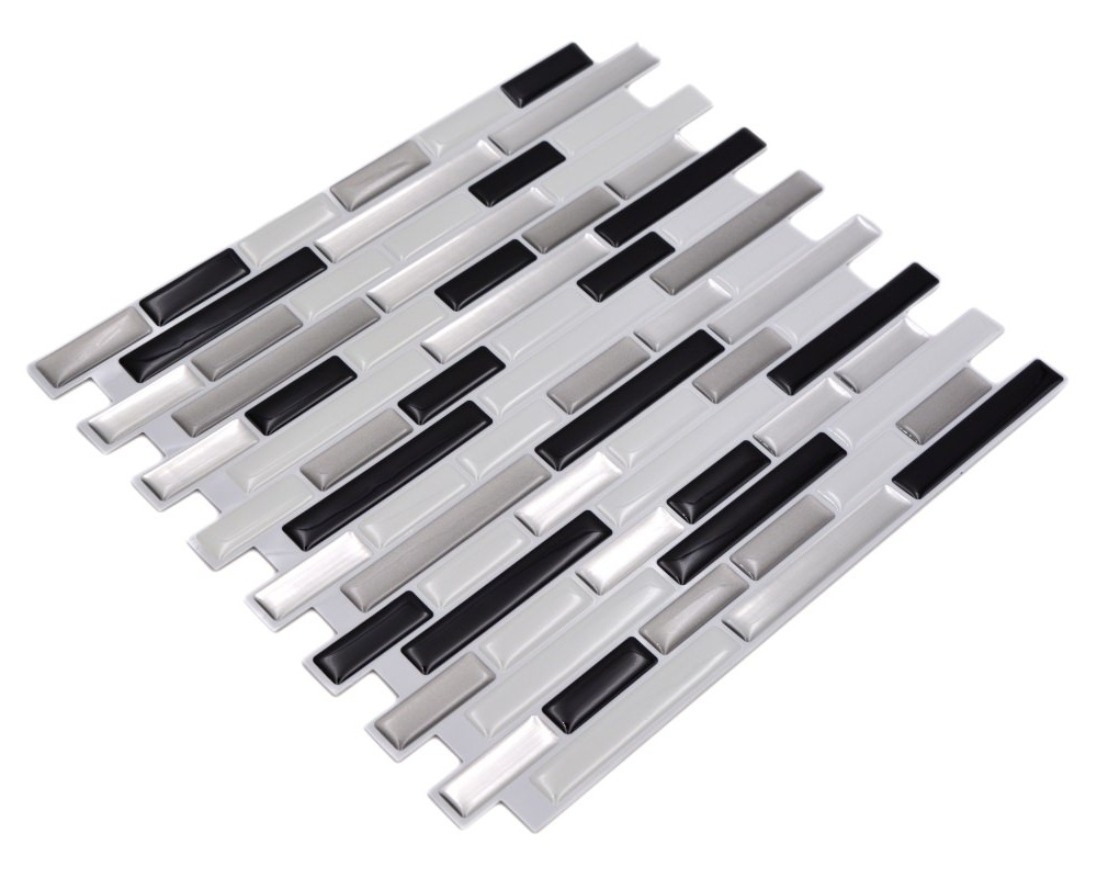 Mosaique Autoadhesive Vinyl Calm argent oblong Pack de 4 argente noir blanc brillant