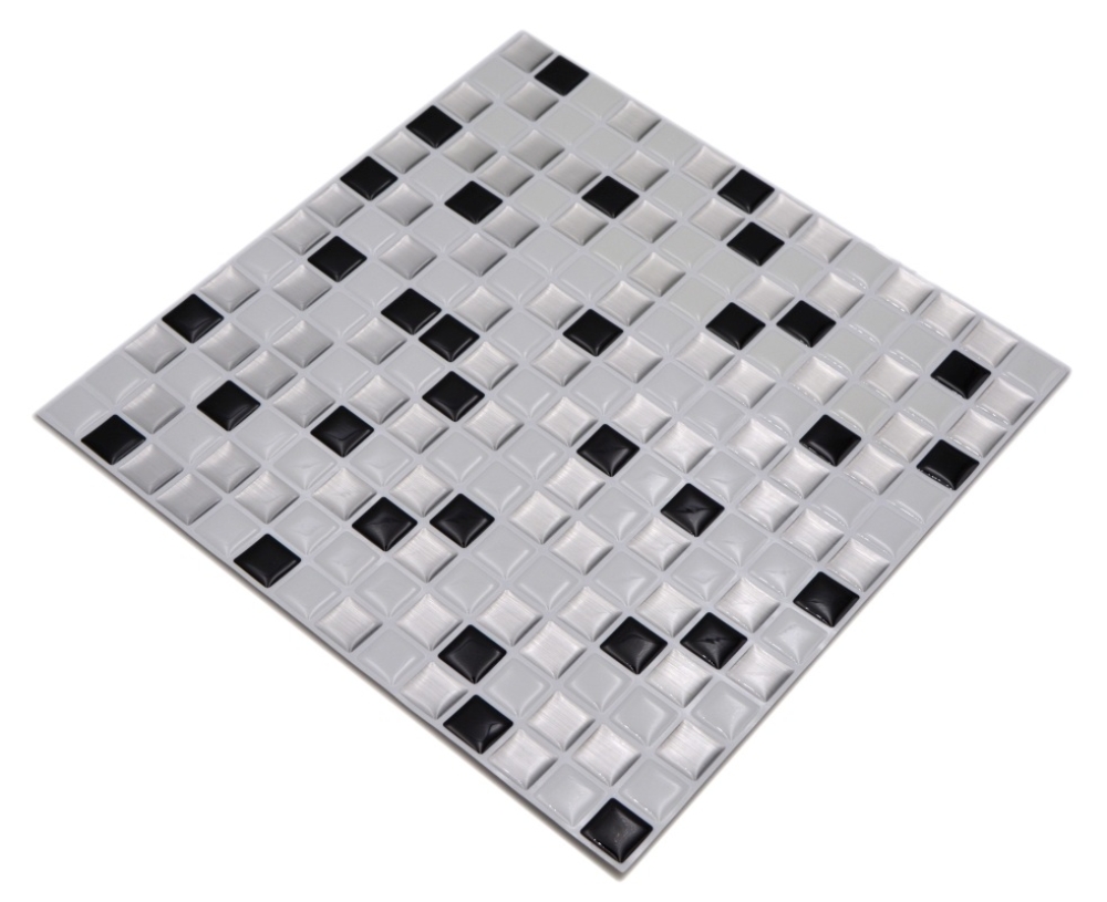 Mosaik Selbstklebend Vinyl Squares Black and White Steels 4er Pack silber schwarz weiß glänzend