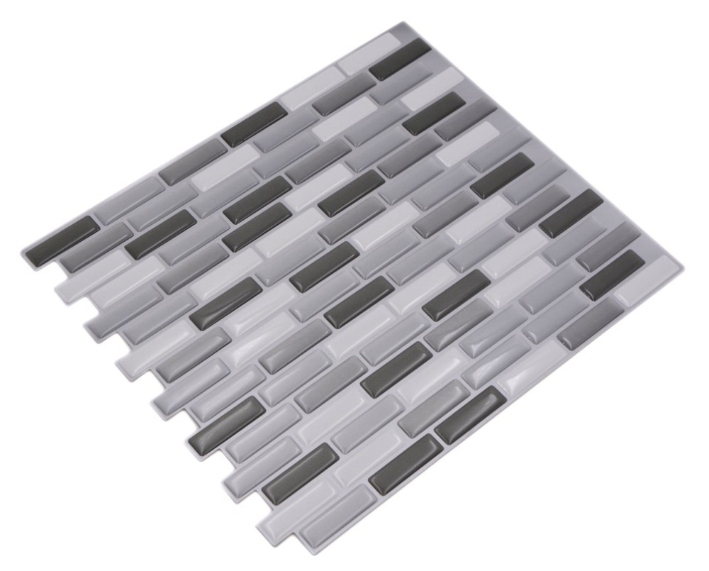 Mosaique Adhesif Vinyl Grey argent oblong pack de 4 argent blanc brillant