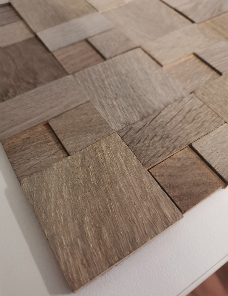 selbstklebender Holzmosaik Holzpaneel Verblender Nussbraun 3D Holzwand Küche Fliesenspiegel - 170-22G
