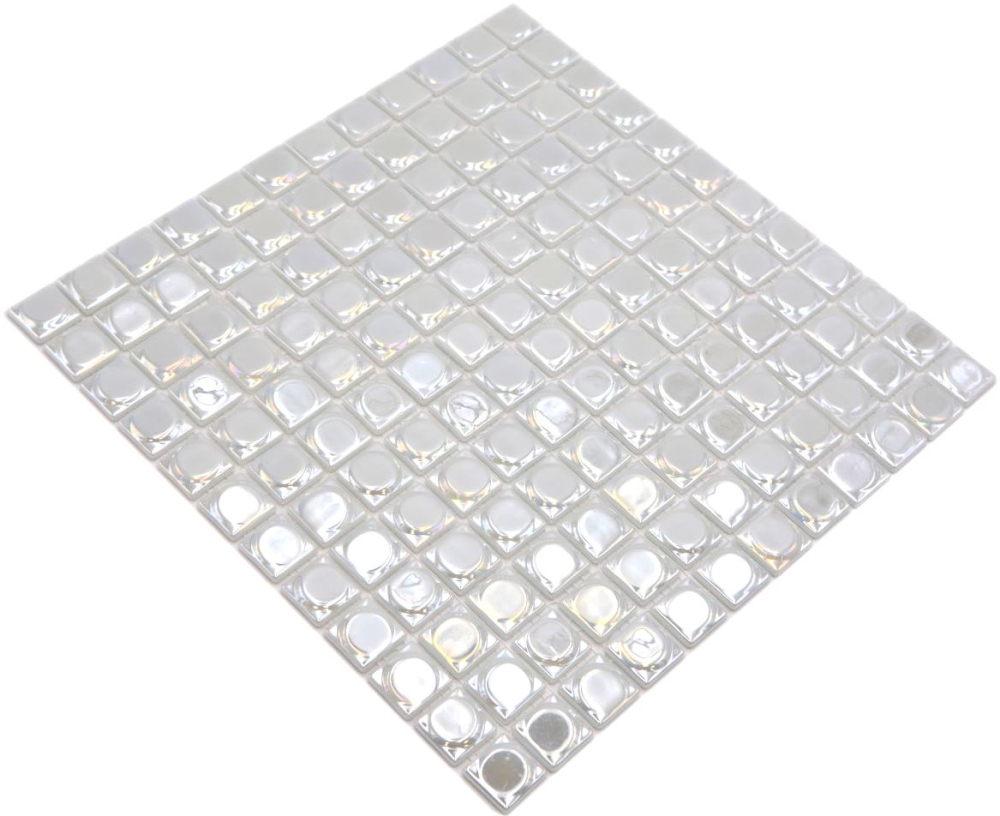 Mosaique Carre ECO blanc uni metallise 3DR verre blanc brillant
