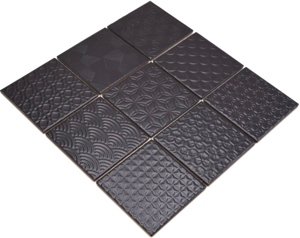 Mosaico quadrato Spirit in ceramica nera effetto retro opaco