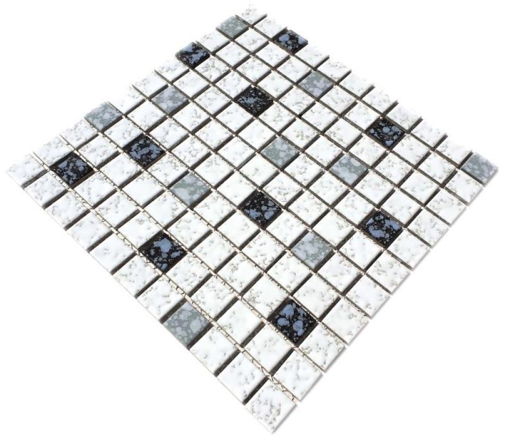 Mosaico cuadrado mezcla de blanco con negro martillado martillo de ceramica mirada brillante
