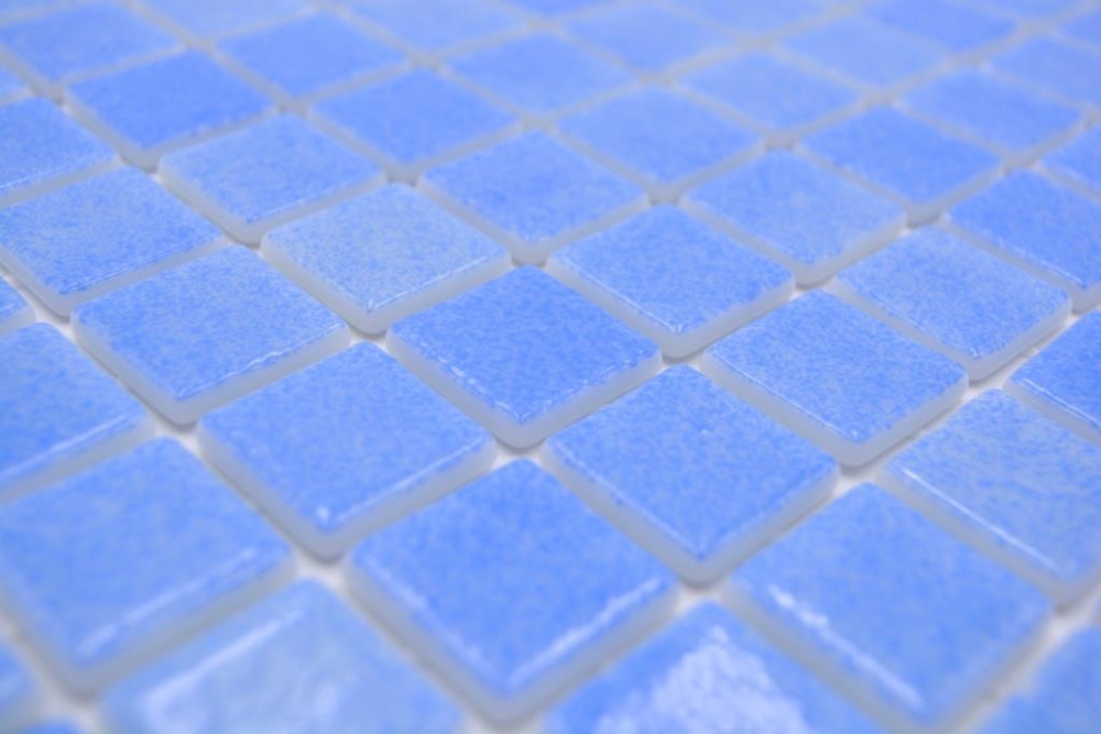 Mosaique Carre ECO Niebla AZUL CELESTE PUR verre aspect piscine bleu brillant