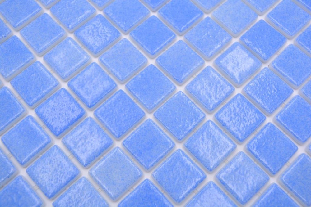 Mosaique Carre ECO Niebla AZUL CELESTE PUR verre aspect piscine bleu brillant