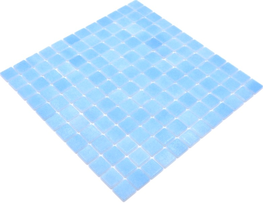 Mosaico cuadrado ECO Niebla AZUL TURQUESA PAT vidrio antideslizante aspecto piscina azul claro mate R11C