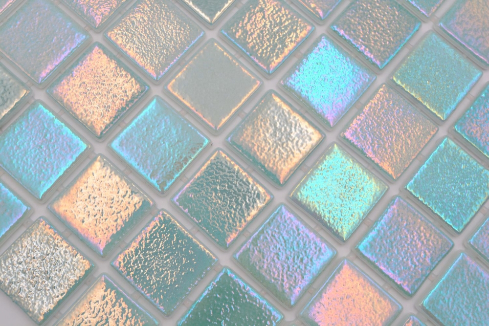 Mosaik Quadrat ECO Shell Glasmosaik 38 PUR Glas Naturoptik grün glänzend