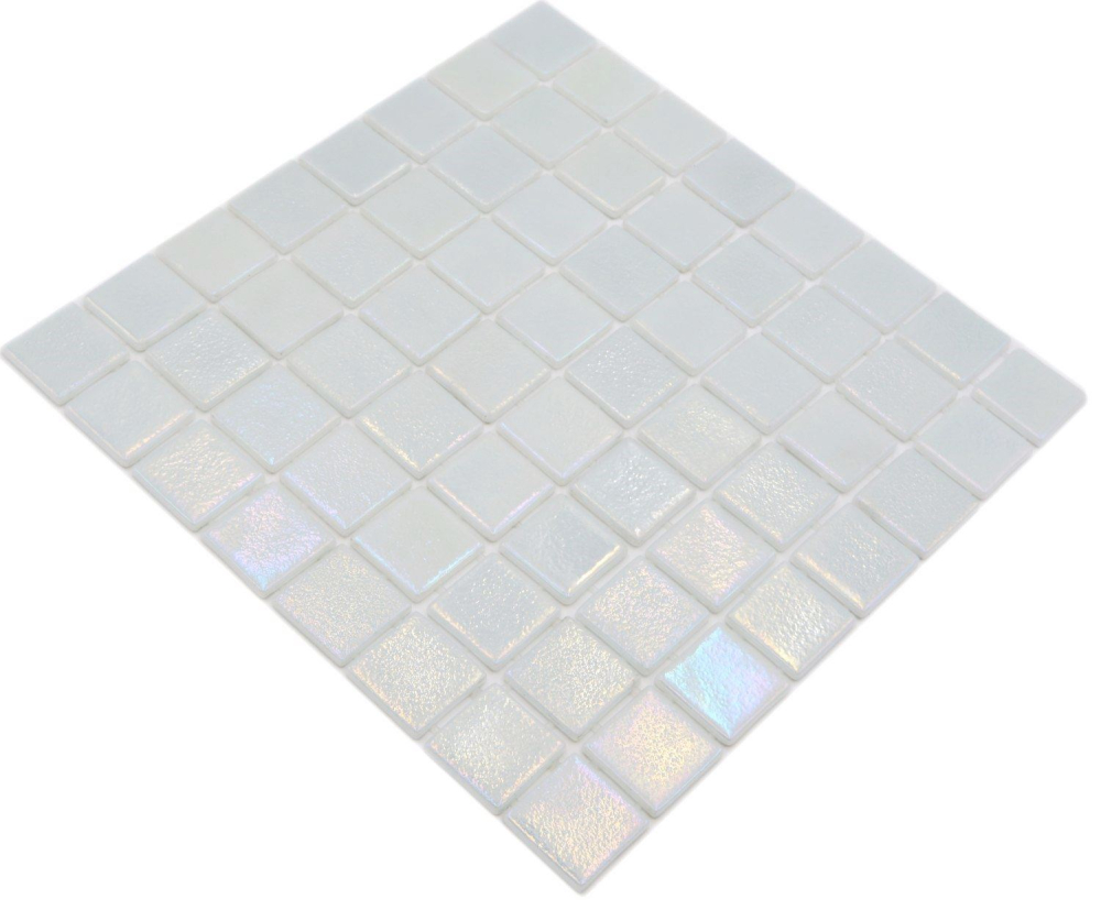 Schwimmbadmosaik Poolmosaik Glasmosaik weiß changierend Wand Boden Küche Bad Dusche - 220-P55384