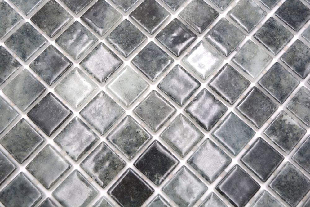 Schwimmbadmosaik Poolmosaik Glasmosaik schwarz anthrazit changierend Wand Boden Küche Bad Dusche - 220-P56253