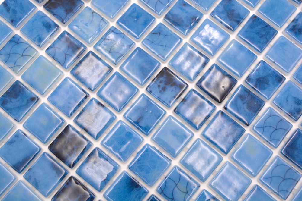 Schwimmbadmosaik Poolmosaik Glasmosaik blau changierend glänzend Wand Boden Küche Bad Dusche - 220-P56255