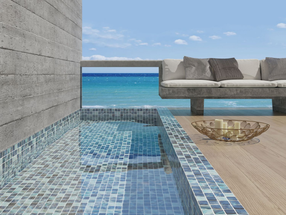 Mosaico cuadrado ECO BALI 38 PUR vidrio aspecto natural mezcla verde brillante