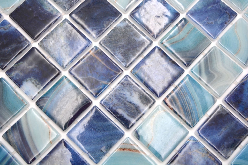 Schwimmbadmosaik Poolmosaik Glasmosaik royalblau changierend glänzend Wand Boden Küche Bad Dusche - 220-P56384