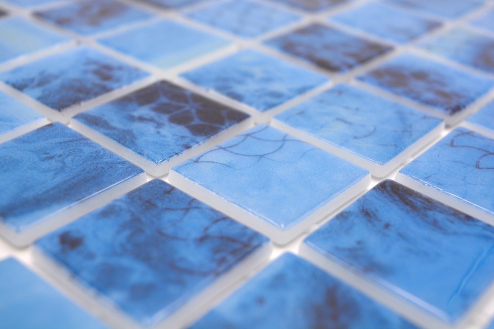 Mosaique carree ECO OLYMPIC38 PUR verre aspect naturel mix bleu brillant