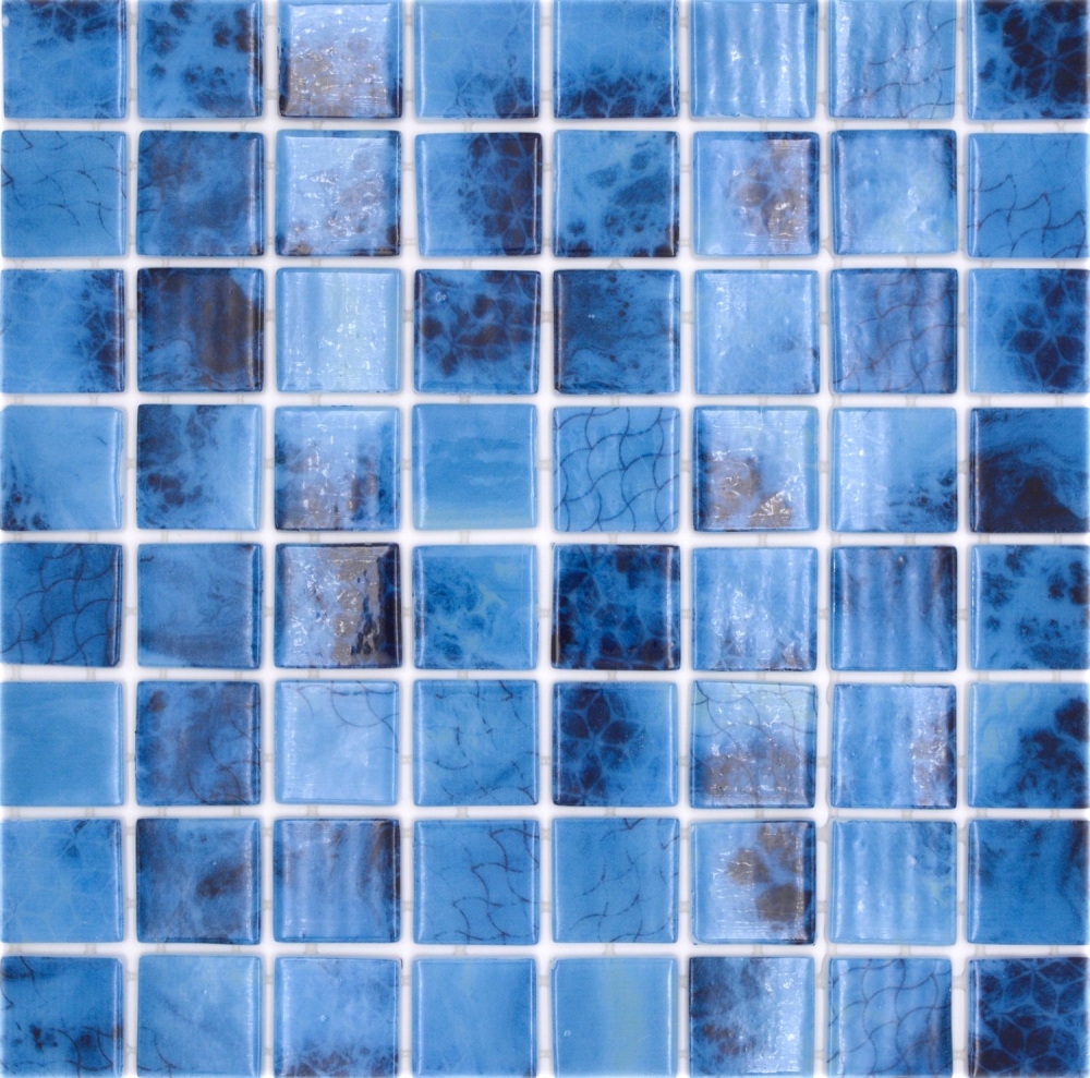 Mosaique carree ECO OLYMPIC38 PUR verre aspect naturel mix bleu brillant