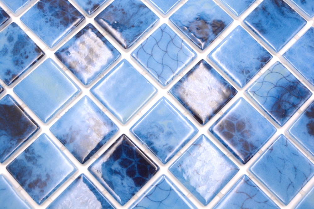 Mosaique carree ECO OLYMPIC38 PUR verre aspect naturel mix bleu brillant