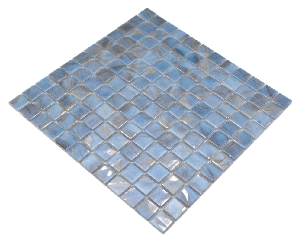 Mosaic tile, pool mosaic, swimming pool mosaic, light blue marbled, grey, cream, silver shimmer