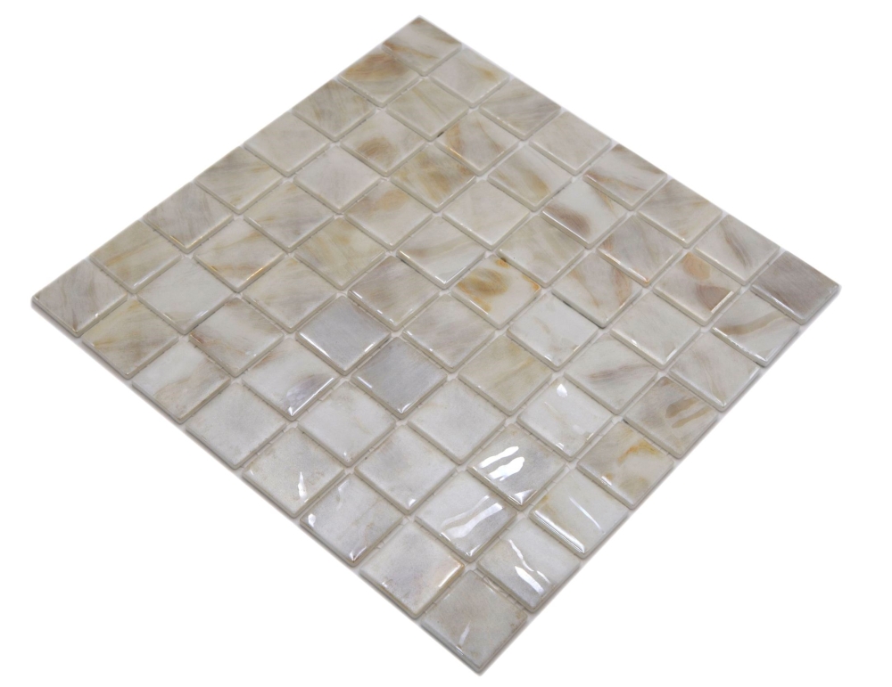 Piscina mosaico Piscina mosaico Mosaico de vidrio Marfil Crema Beige Shimmer iridiscente Pared Suelo Cocina Bano Ducha - 220-71380U