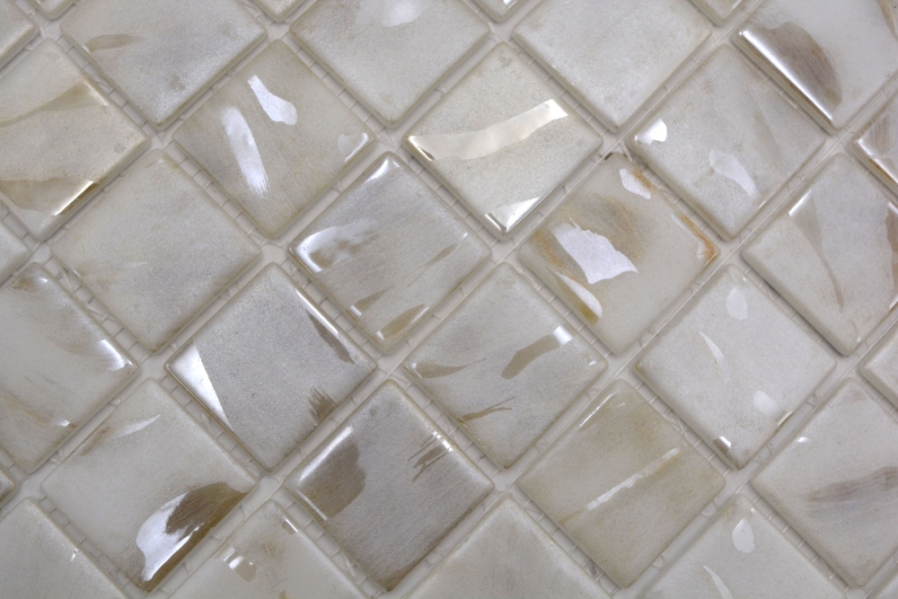 Piscina mosaico Piscina mosaico Mosaico de vidrio Marfil Crema Beige Shimmer iridiscente Pared Suelo Cocina Bano Ducha - 220-71380U