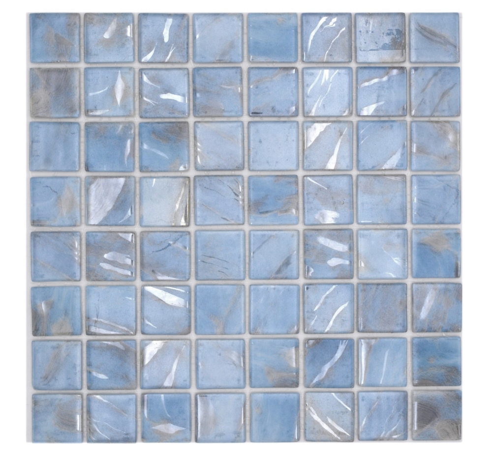 Mosaic tile, pool mosaic, swimming pool mosaic, light blue marbled, shimmering grey, cream, silver