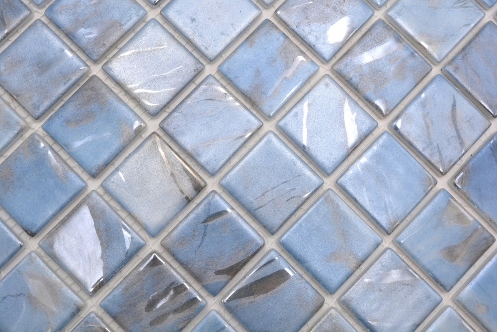 Schwimmbadmosaik Poolmosaik Glasmosaik marmoriert Schimmer grau cream silber Wand Boden Küche Bad Dusche - 220-71382U