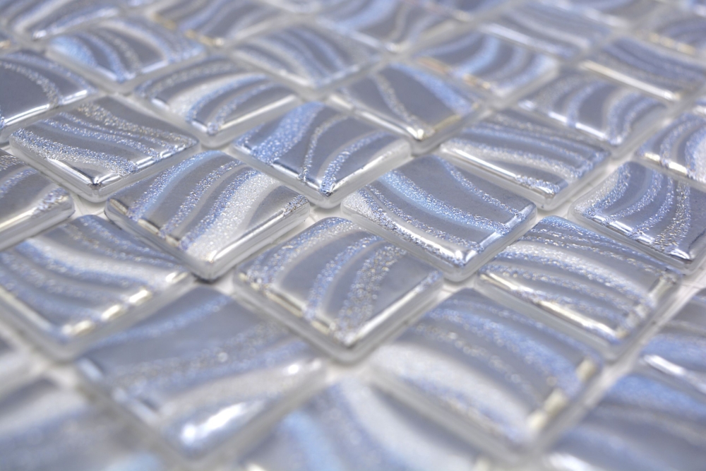 Mosaic tile, pool mosaic, swimming pool mosaic, silver, blue, glossy silver, metallic