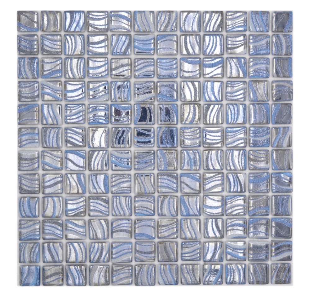 Mosaic tile, pool mosaic, swimming pool mosaic, silver, blue, glossy silver, metallic