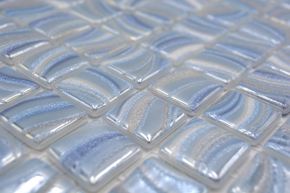 Mosaikfliese Poolmosaik Schwimmbadmosaik helles Blau Silber Glanz metallisch Dusche Wand SPAIN - 220-78251U
