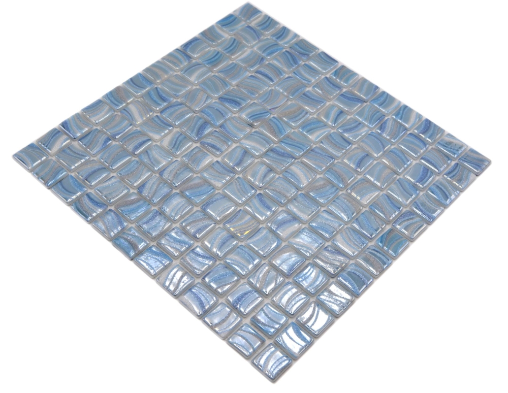 Mosaic tile, pool mosaic, swimming pool mosaic, light blue, silver sheen, metallic