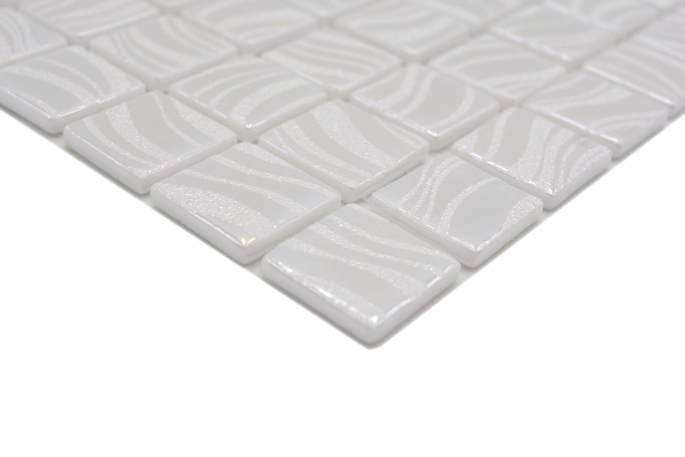 Mosaic tile, pool mosaic, swimming pool mosaic, white, cream, silver, glossy, metallic