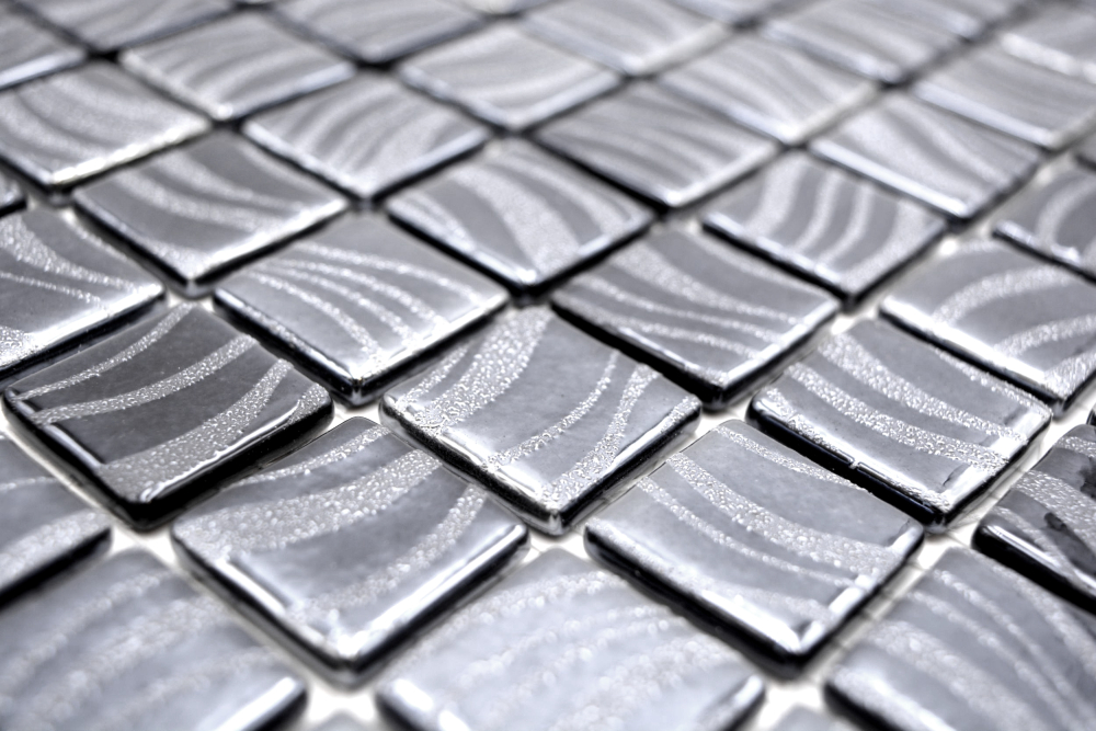 Mosaikfliese Poolmosaik Schwimmbadmosaik Schwarz Graphit Silber Dusche Wand SPAIN - 220-78253U
