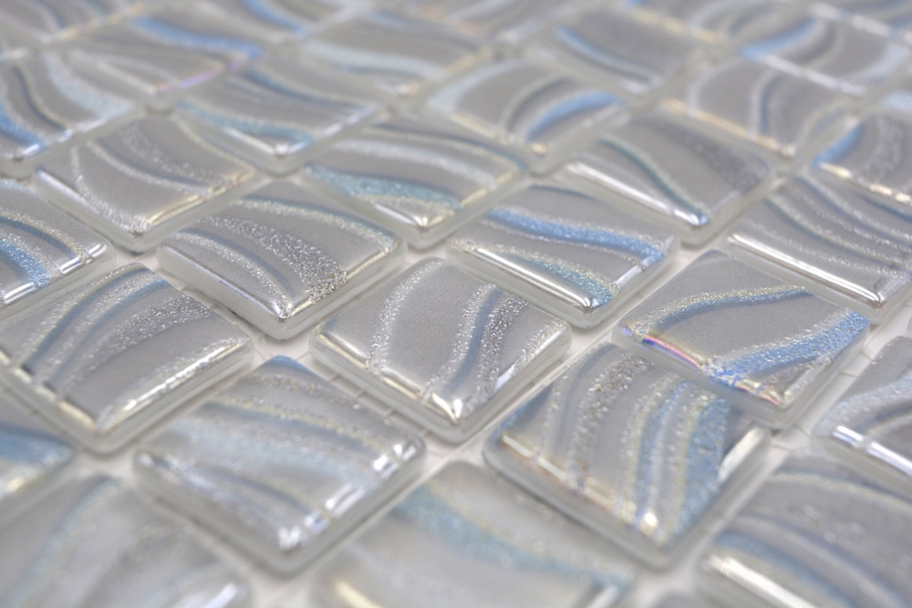 Mosaic tile, pool mosaic, swimming pool mosaic, silver, blue, gold, and turquoise accents