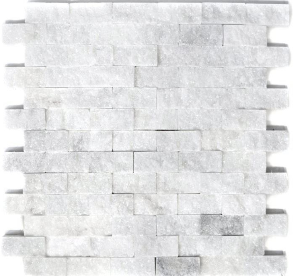 Splitface Mosaik Fliese Marmor 3D Natursteinwand weiß Brick Ibiza white 45-0204