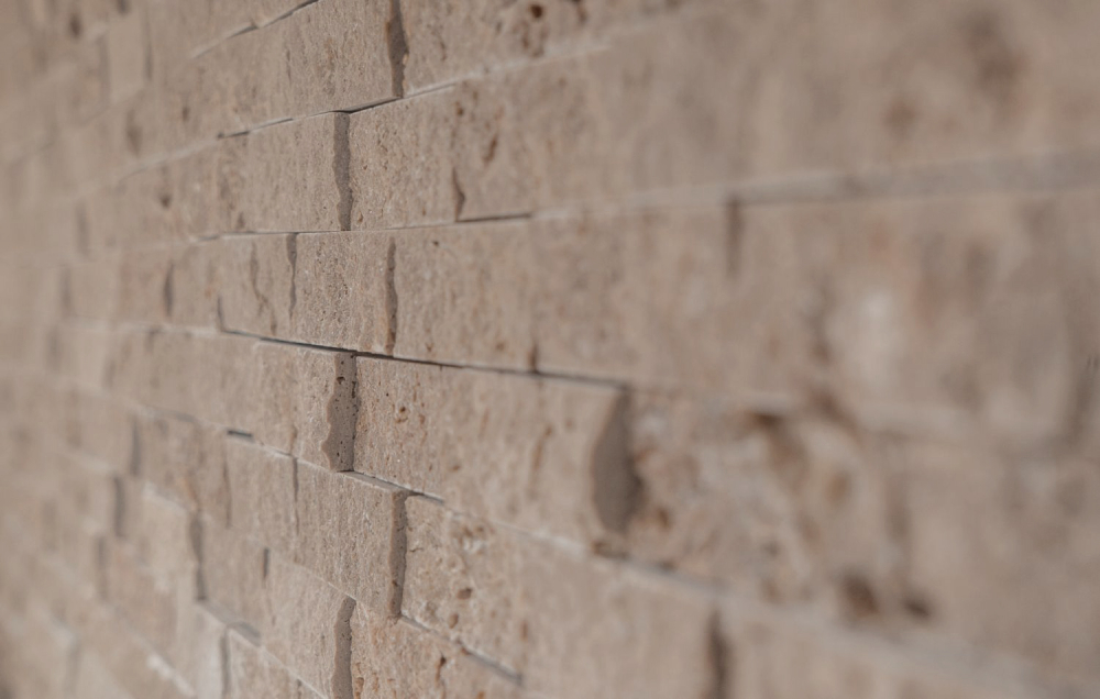 Splitface Mosaik Fliese Travertin Natursteinwand Walnuss Brick Noce Travertin 43-44248